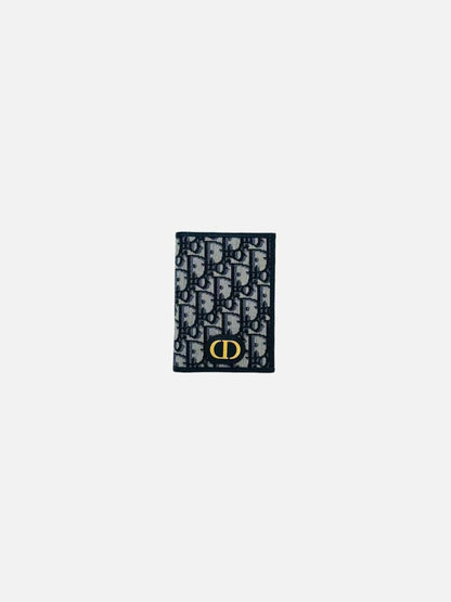 Pre - loved DIOR 30 Montaigne Blue Oblique Jacquard Passport Holder at Reems Closet