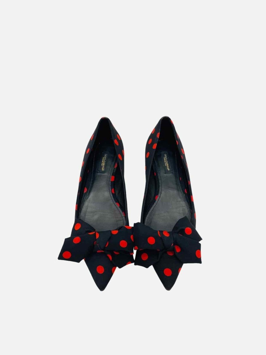 Pre - loved DOLCE & GABBANA Black w/ Red Polka Dot Flats at Reems Closet