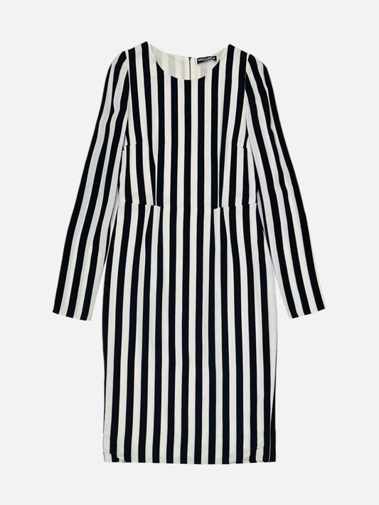 Pre-loved DOLCE & GABBANA Black & White Striped Knee Length Dress from Reems Closet