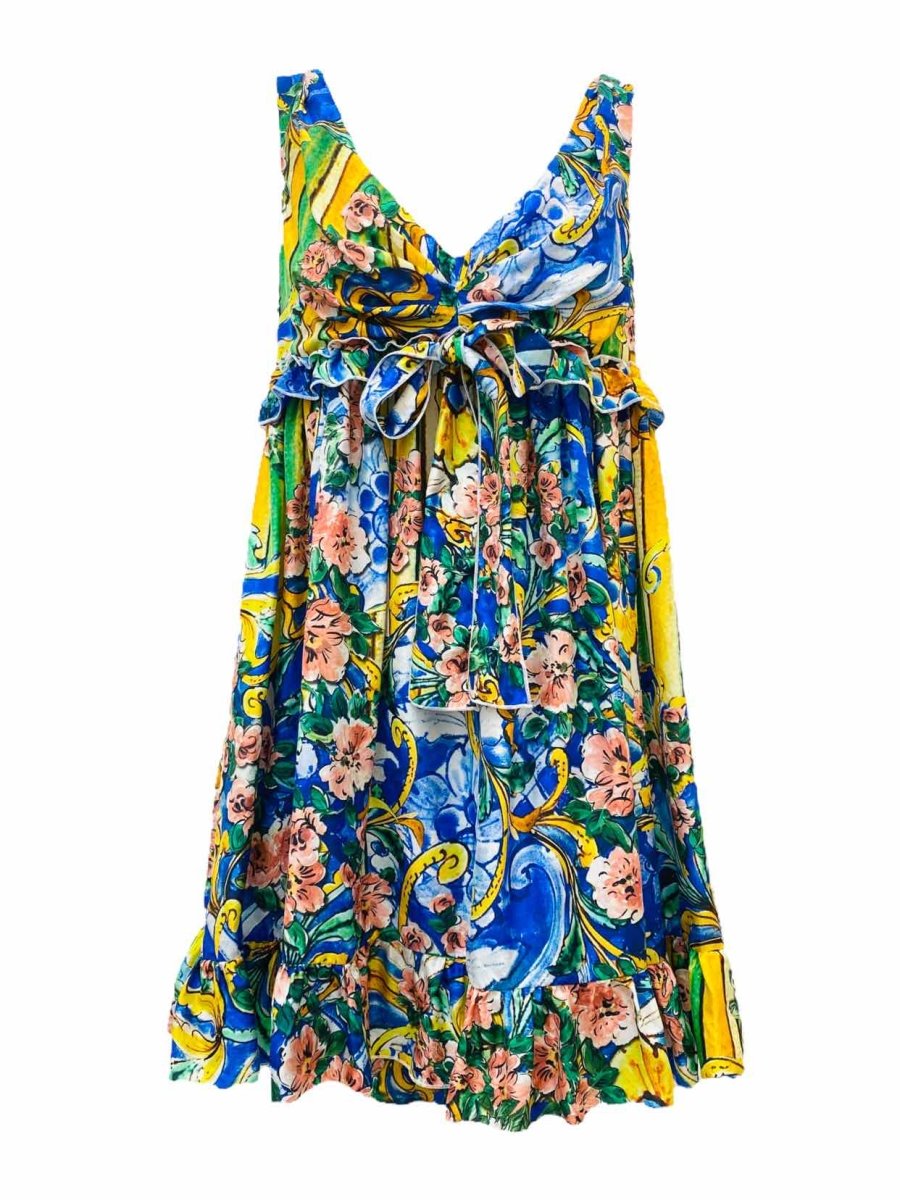 Pre-loved DOLCE & GABBANA Blue & Green Floral Print Mini Dress from Reems Closet