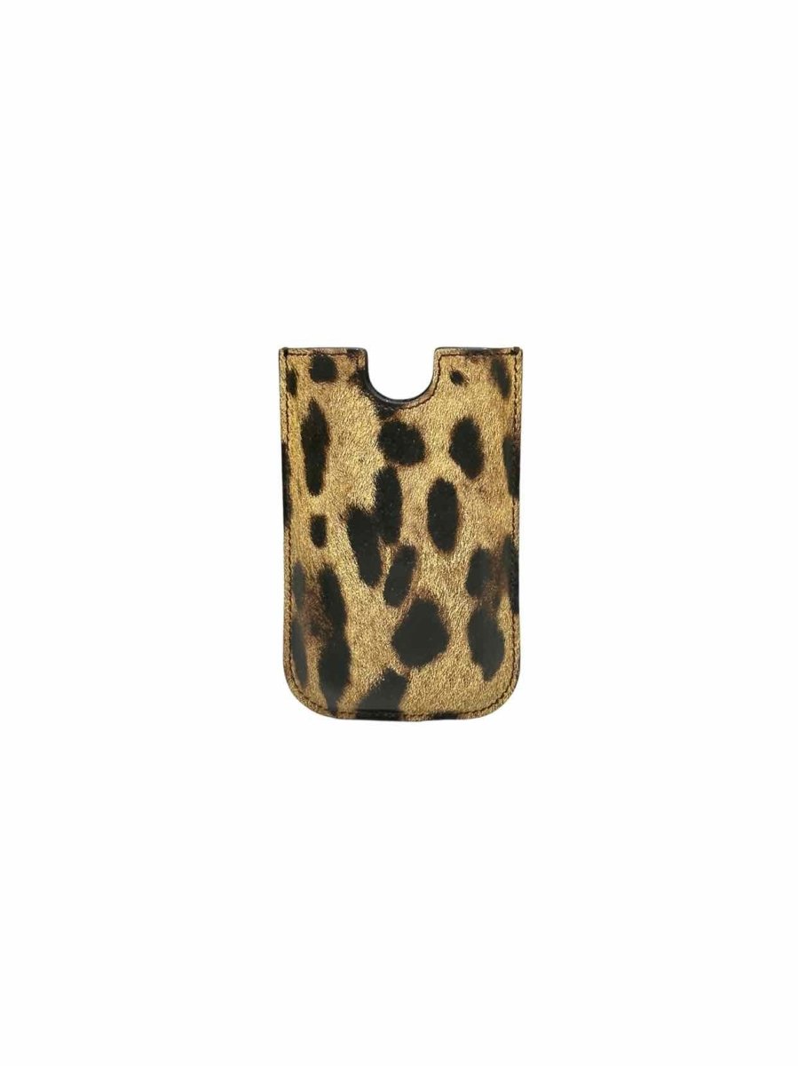 Pre - loved DOLCE & GABBANA Brown & Tan Leopard Phone case at Reems Closet