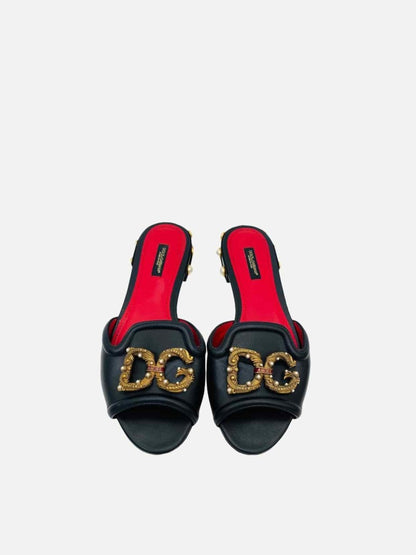Pre-loved DOLCE & GABBANA DG Amore Black Slides - Reems Closet