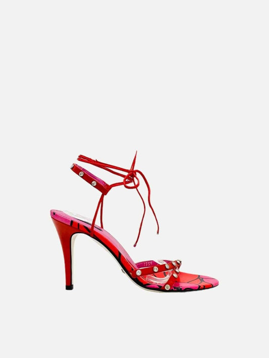 Pre-loved DOLCE & GABBANA Lace Up Red & Pink Heeled Sandals - Reems Closet