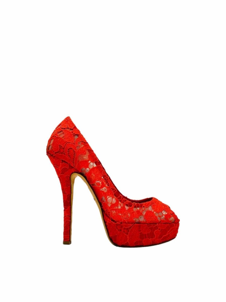 Pre - loved DOLCE & GABBANA Peep Toe Red Pumps at Reems Closet