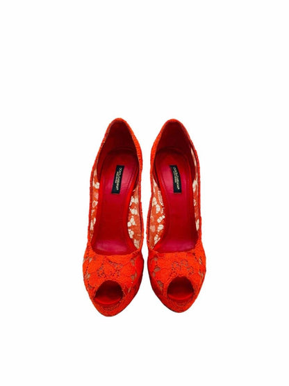 Pre - loved DOLCE & GABBANA Peep Toe Red Pumps at Reems Closet