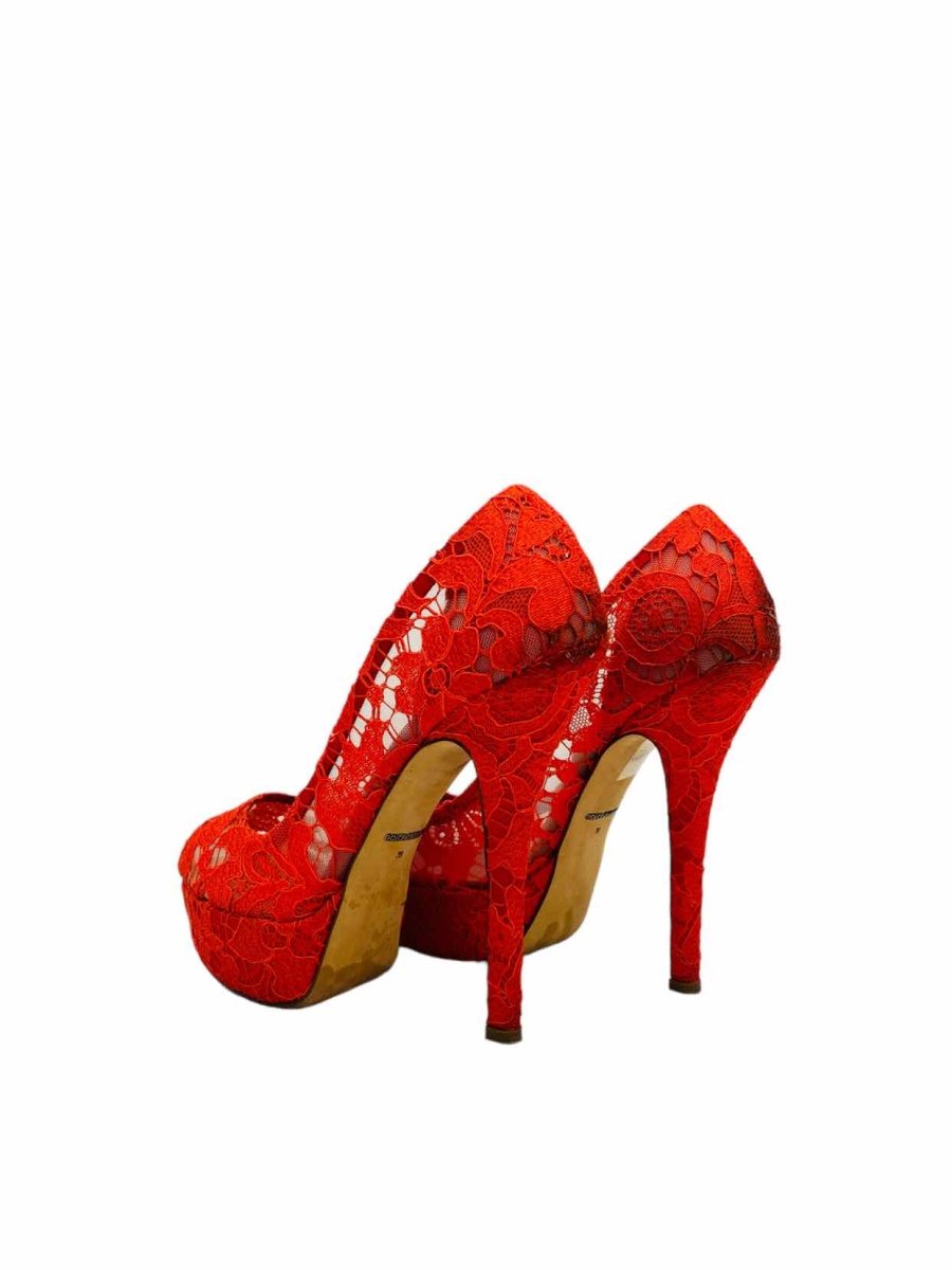 Pre - loved DOLCE & GABBANA Peep Toe Red Pumps at Reems Closet