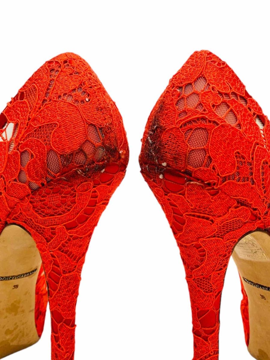 Pre - loved DOLCE & GABBANA Peep Toe Red Pumps at Reems Closet