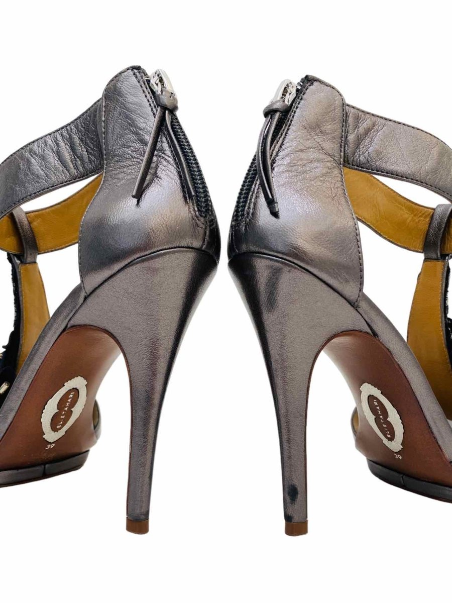 Pre-loved ELIE TAHARI T-bar Metallic Silver Heeled Sandals - Reems Closet