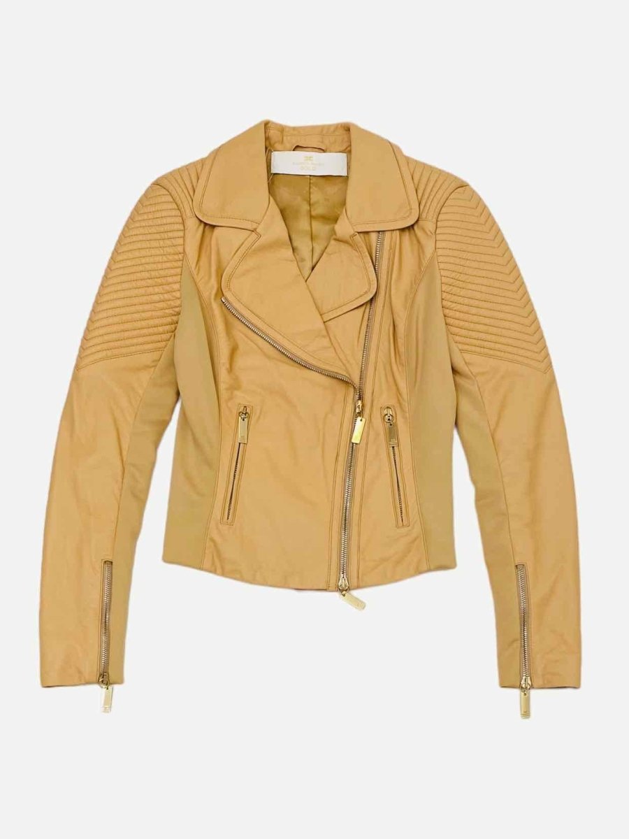 Pre - loved ELISABETTA FRANCHI GOLD Biker Beige Chevron Jacket at Reems Closet