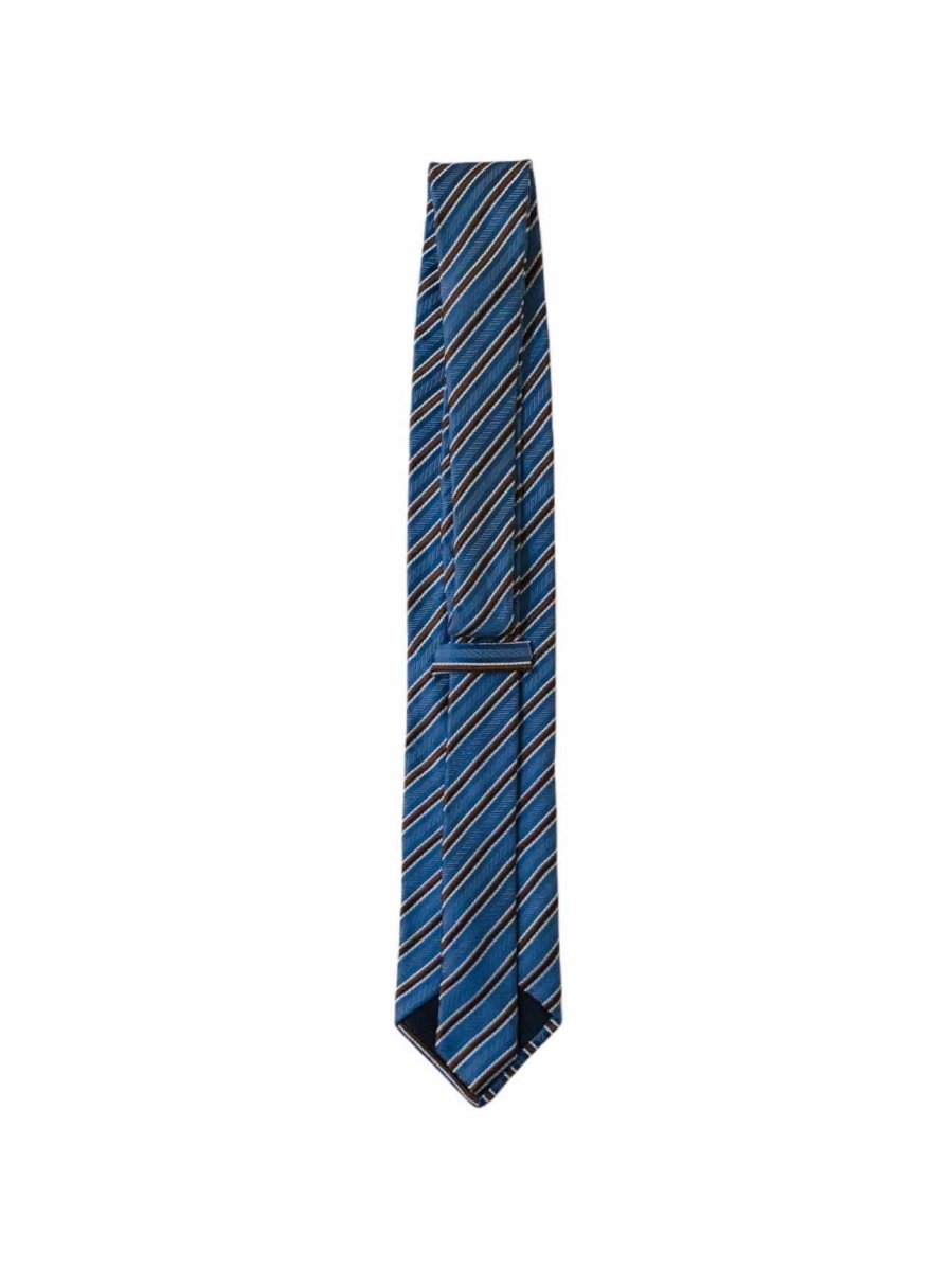 Pre-loved ERMENEGILDO ZEGNA Blue & Brown Striped Necktie - Reems Closet