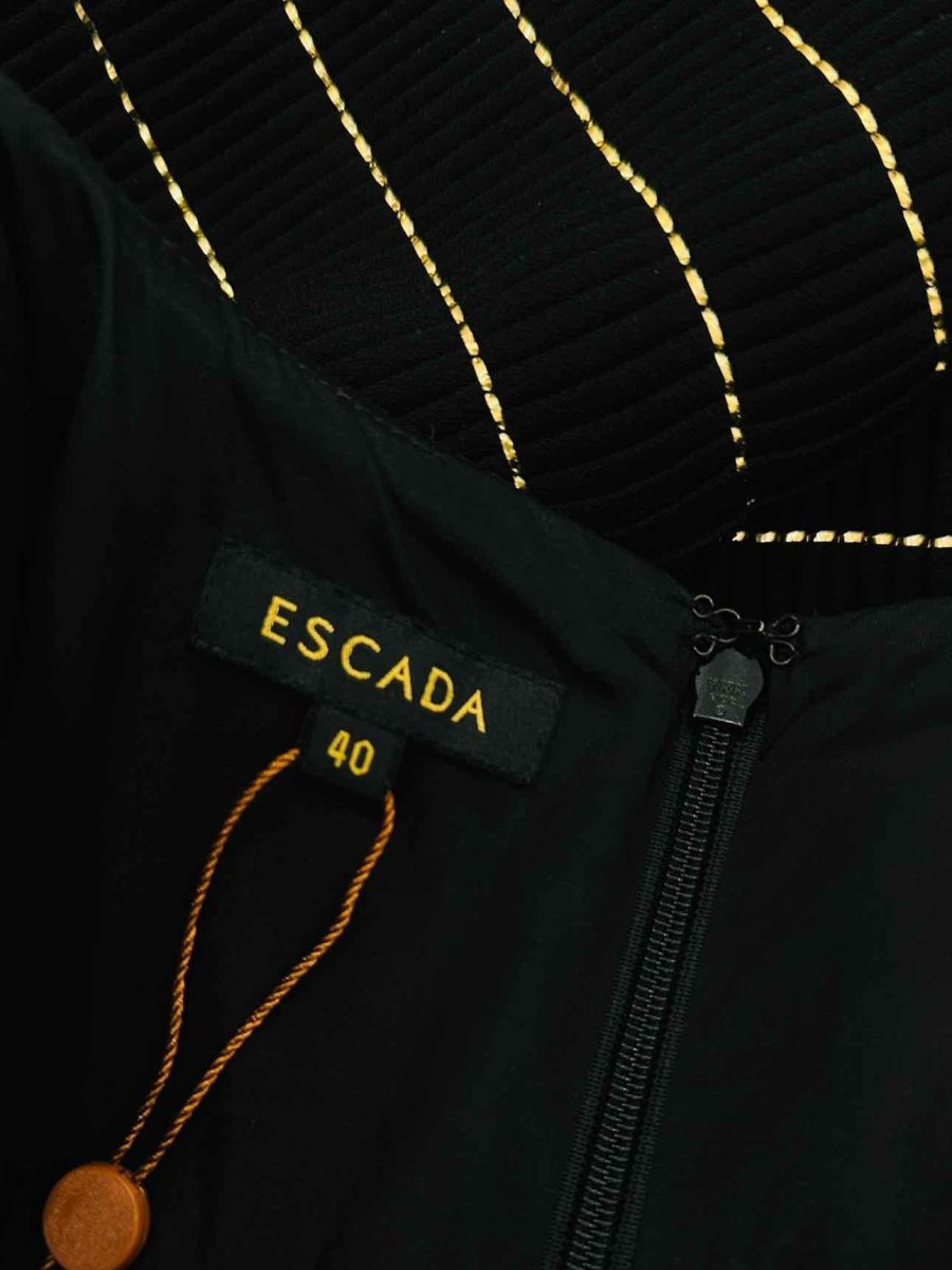 Pre-loved ESCADA Black & Gold Stripe Long Dress from Reems Closet