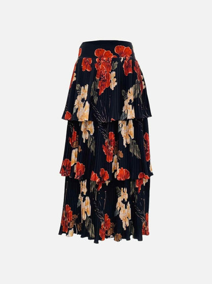 Pre - loved EUGENIA FERNANDEZ Tiered Black Multicolor Midi Skirt at Reems Closet