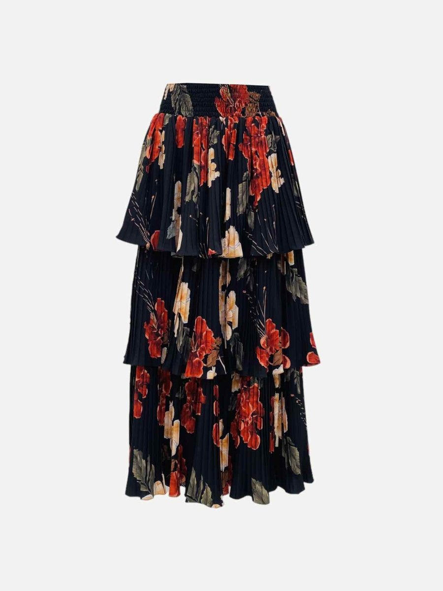 Pre - loved EUGENIA FERNANDEZ Tiered Black Multicolor Midi Skirt at Reems Closet