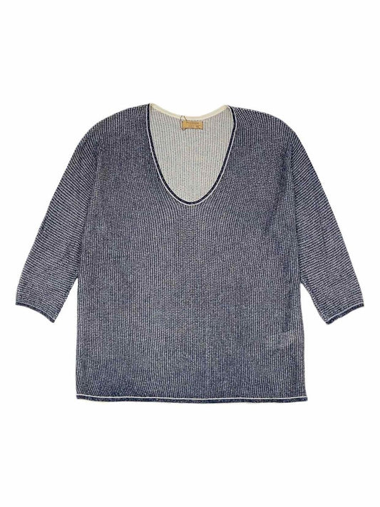 Pre - loved FALCONERI Oversized Metallic Blue & Silver Knit Top at Reems Closet