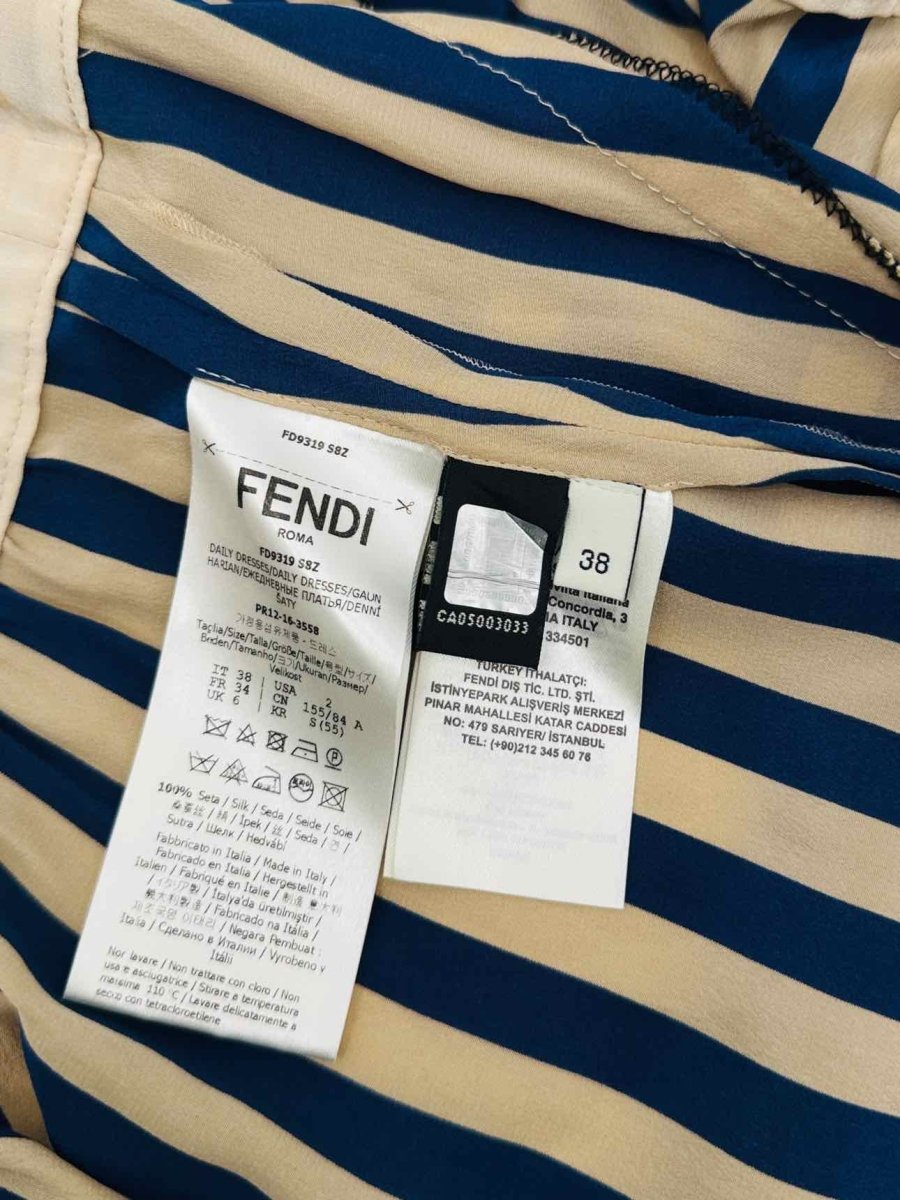 Pre - loved FENDI Beige & Navy Blue Striped Knee Length Dress at Reems Closet