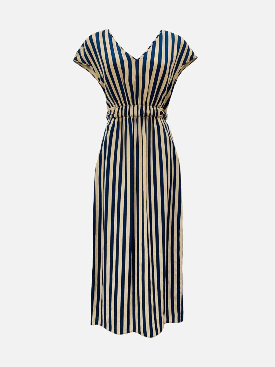 Pre - loved FENDI Beige & Navy Blue Striped Knee Length Dress at Reems Closet