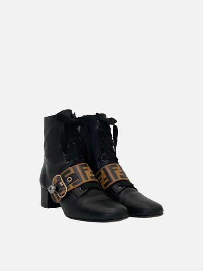 Pre-loved FENDI Black FF Motif Ankle Boots from Reems Closet