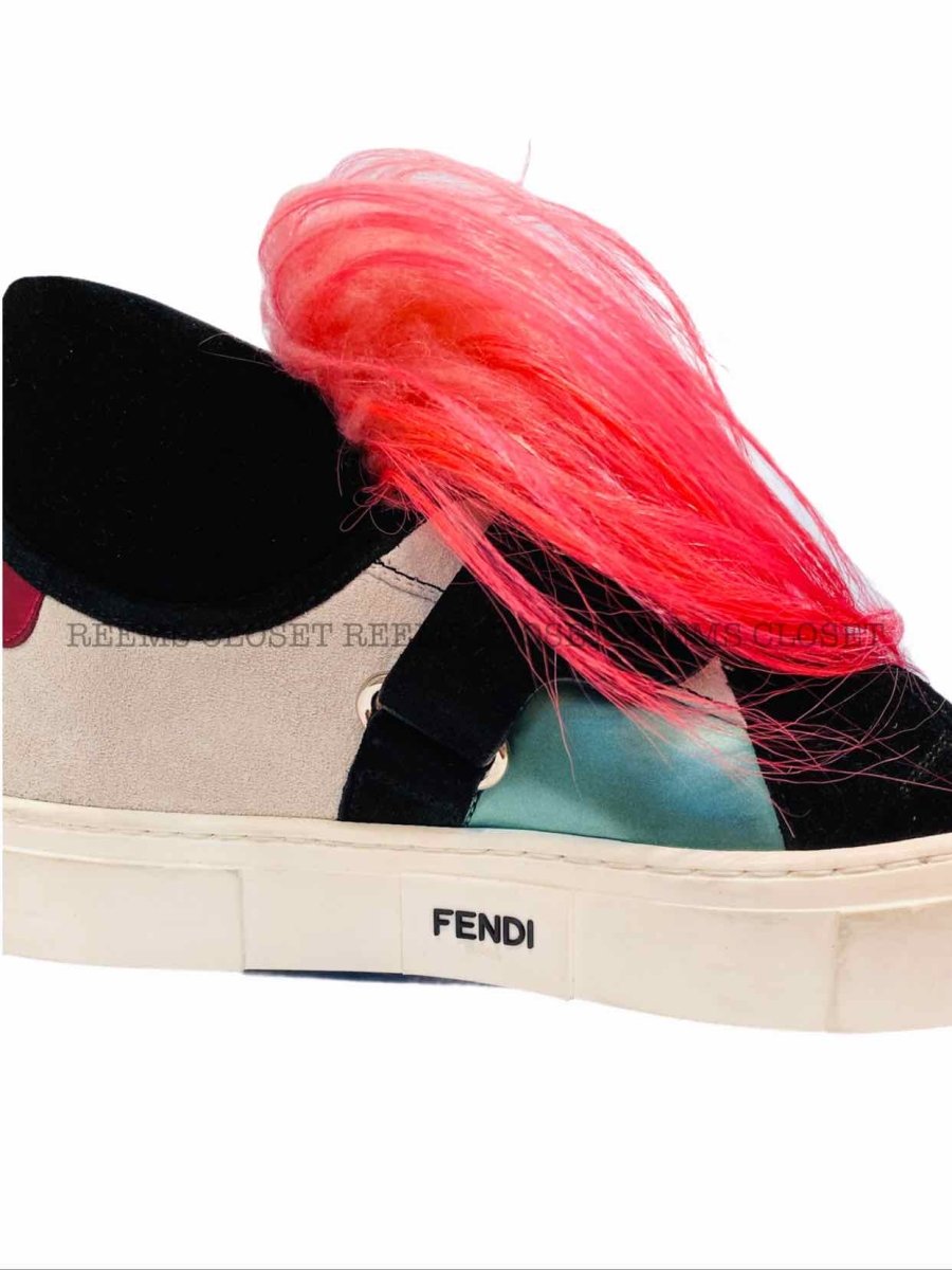 Pre-loved FENDI Karlito Cream Multicolor Fur Sneakers from Reems Closet