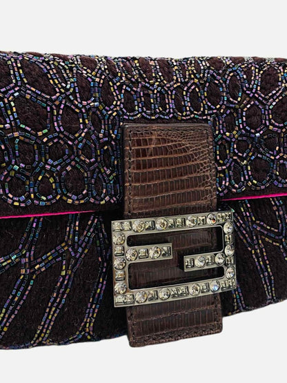 Pre-loved FENDI Purple Bead Embellished Baguette Bag - Reems Closet