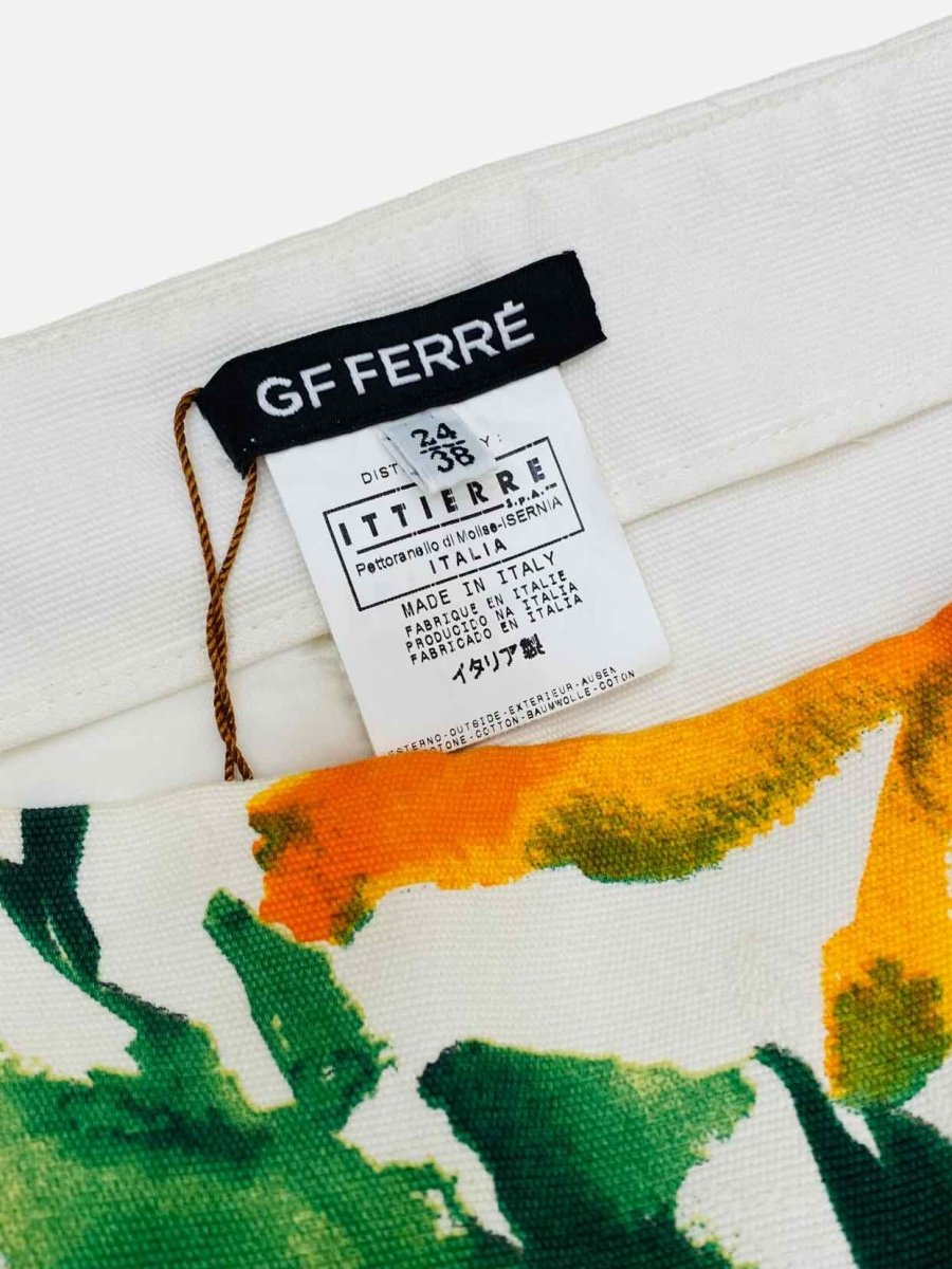 Pre - loved GF FERRE White, Green & Orange Knee Length Skirt at Reems Closet