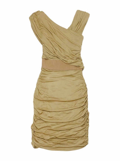 Pre-loved GIAMBATTISTA VALLI Gold Draped Knee Length Dress from Reems Closet