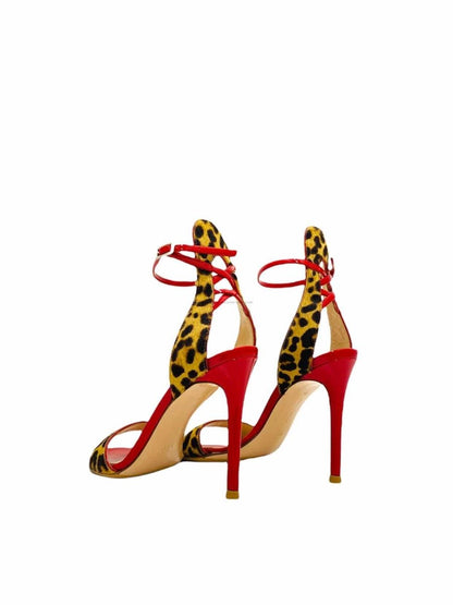 Pre-loved GIANVITO ROSSI Ankle Strap Red Leopard Heeled Sandals - Reems Closet
