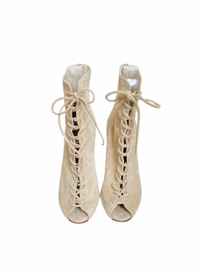 Pre-loved GIANVITO ROSSI Beige Lace Up Ankle Boots - Reems Closet
