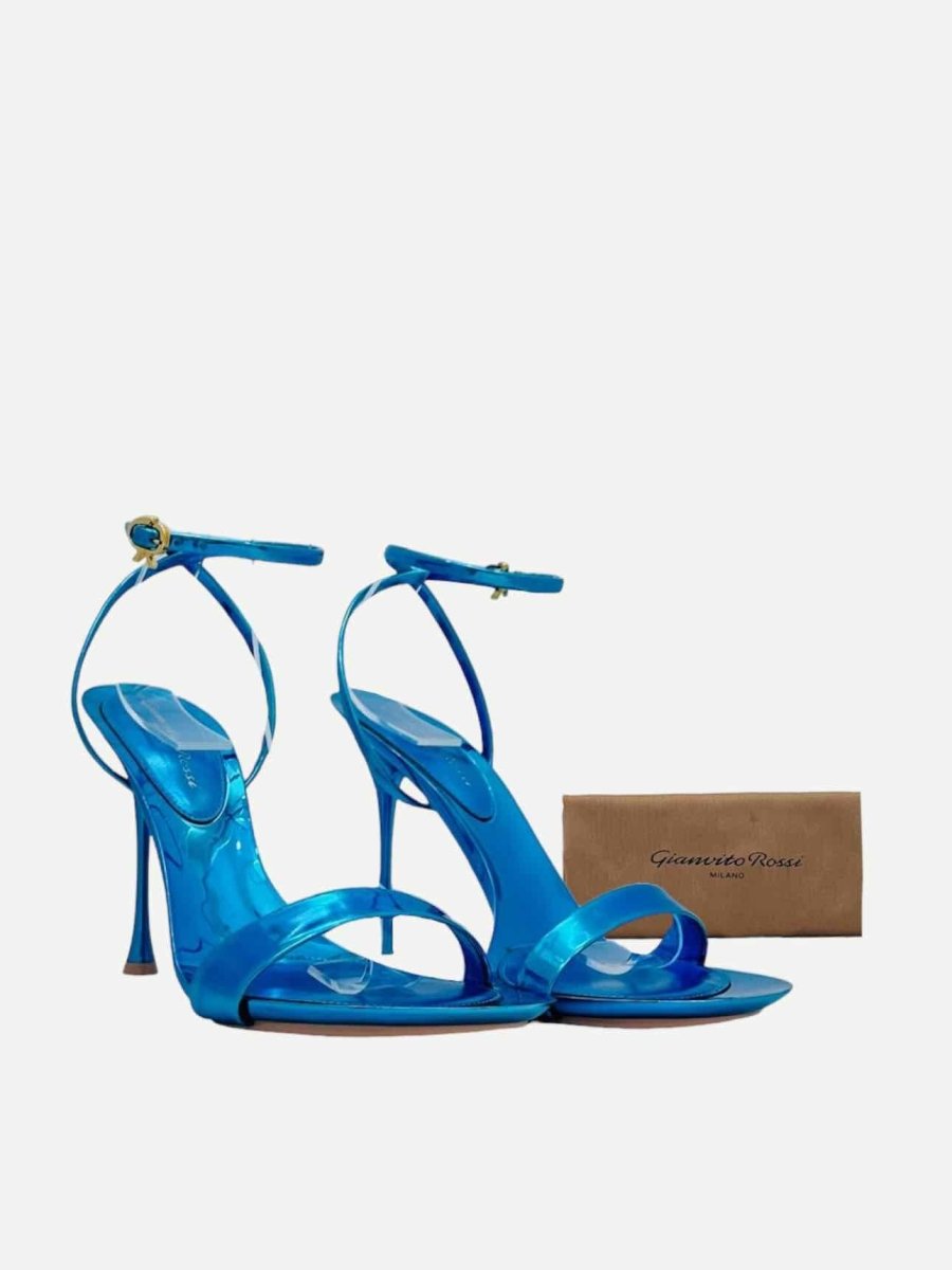 Pre-loved GIANVITO ROSSI Metallic Blue Heeled Sandals from Reems Closet