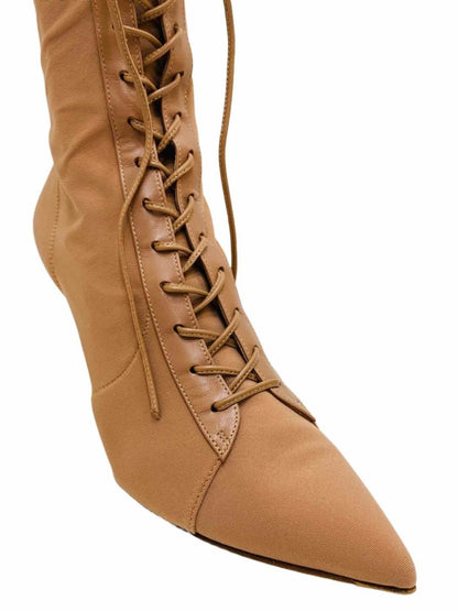 Pre-loved GIANVITO ROSSI Nude Lace Up Mid Calf Boots - Reems Closet