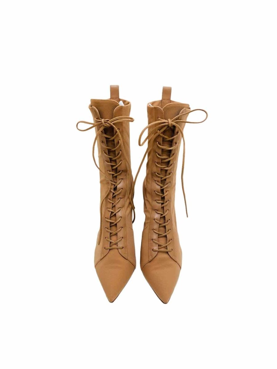 Pre-loved GIANVITO ROSSI Nude Lace Up Mid Calf Boots - Reems Closet
