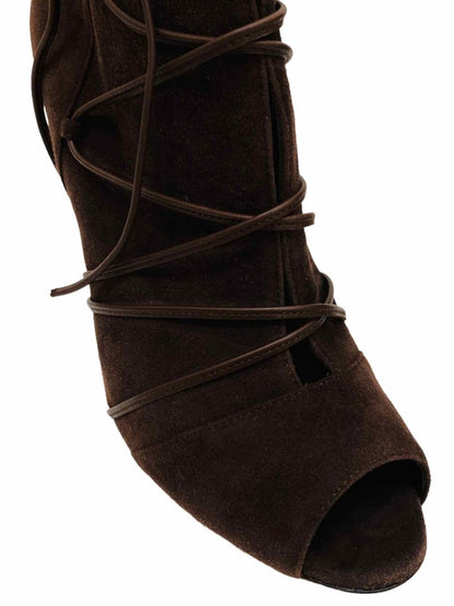 Pre-loved GIANVITO ROSSI Peep Toe Brown Lace Up Ankle Boots - Reems Closet