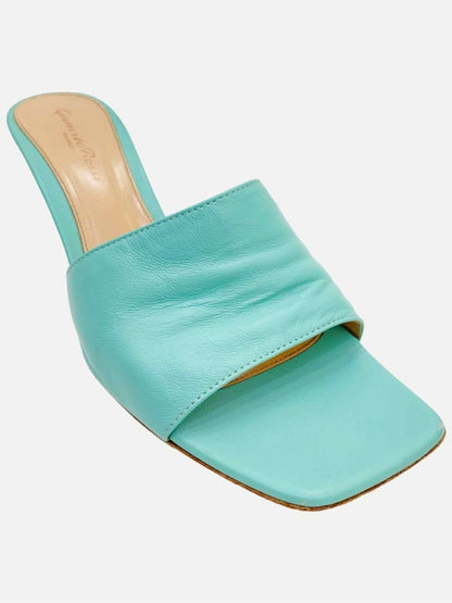 Pre-loved GIANVITO ROSSI Square Toe Turquoise Mules - Reems Closet