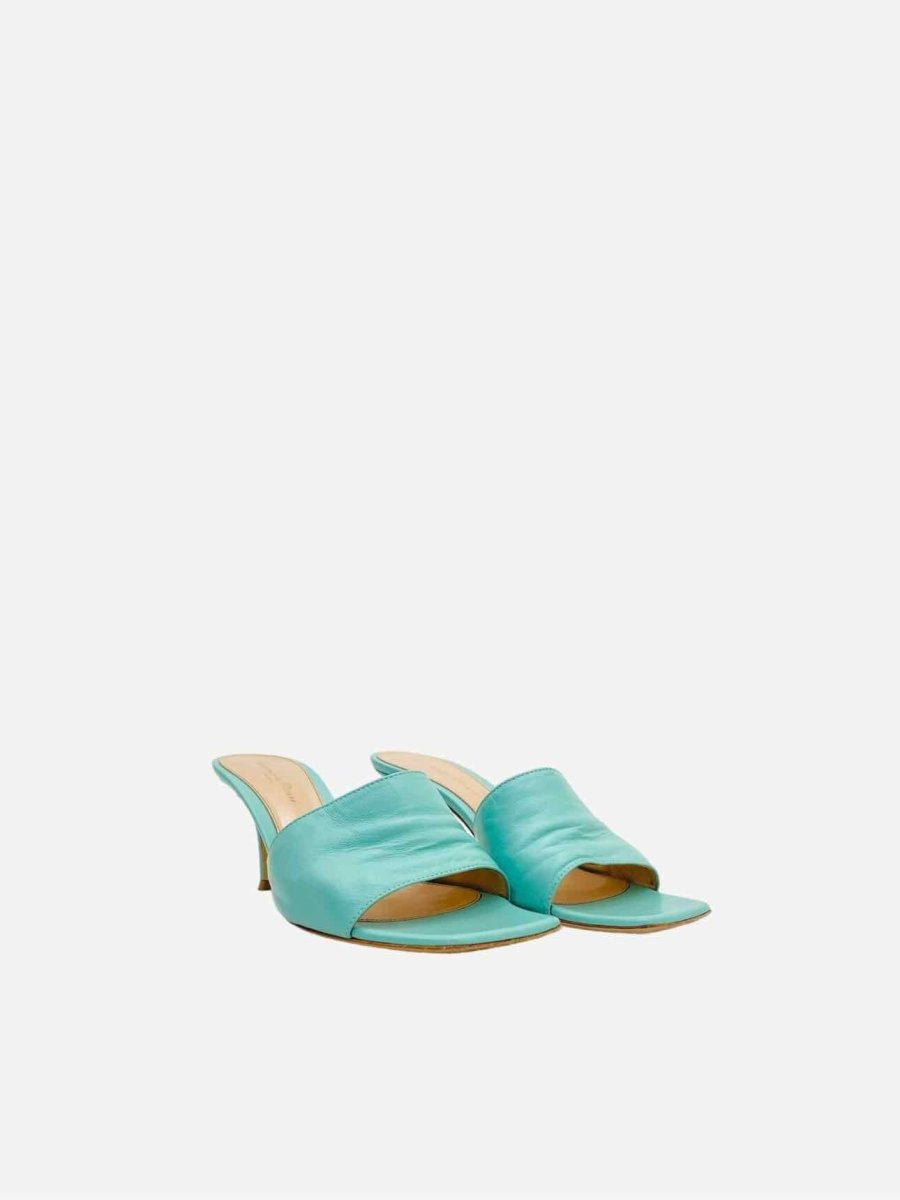 Pre-loved GIANVITO ROSSI Square Toe Turquoise Mules - Reems Closet