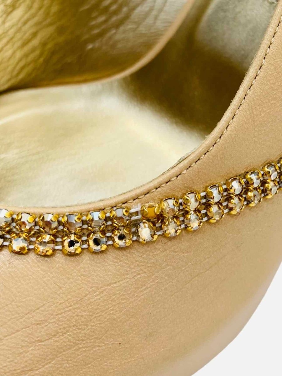 Pre-loved GINA Beige & Gold Crystal Embellished Slingbacks - Reems Closet