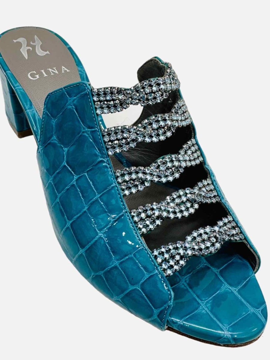 Pre-loved GINA Blue Croc Embossed Mules from Reems Closet