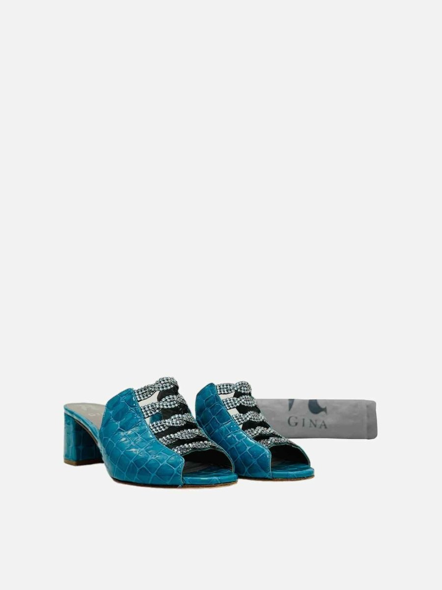 Pre-loved GINA Blue Croc Embossed Mules from Reems Closet