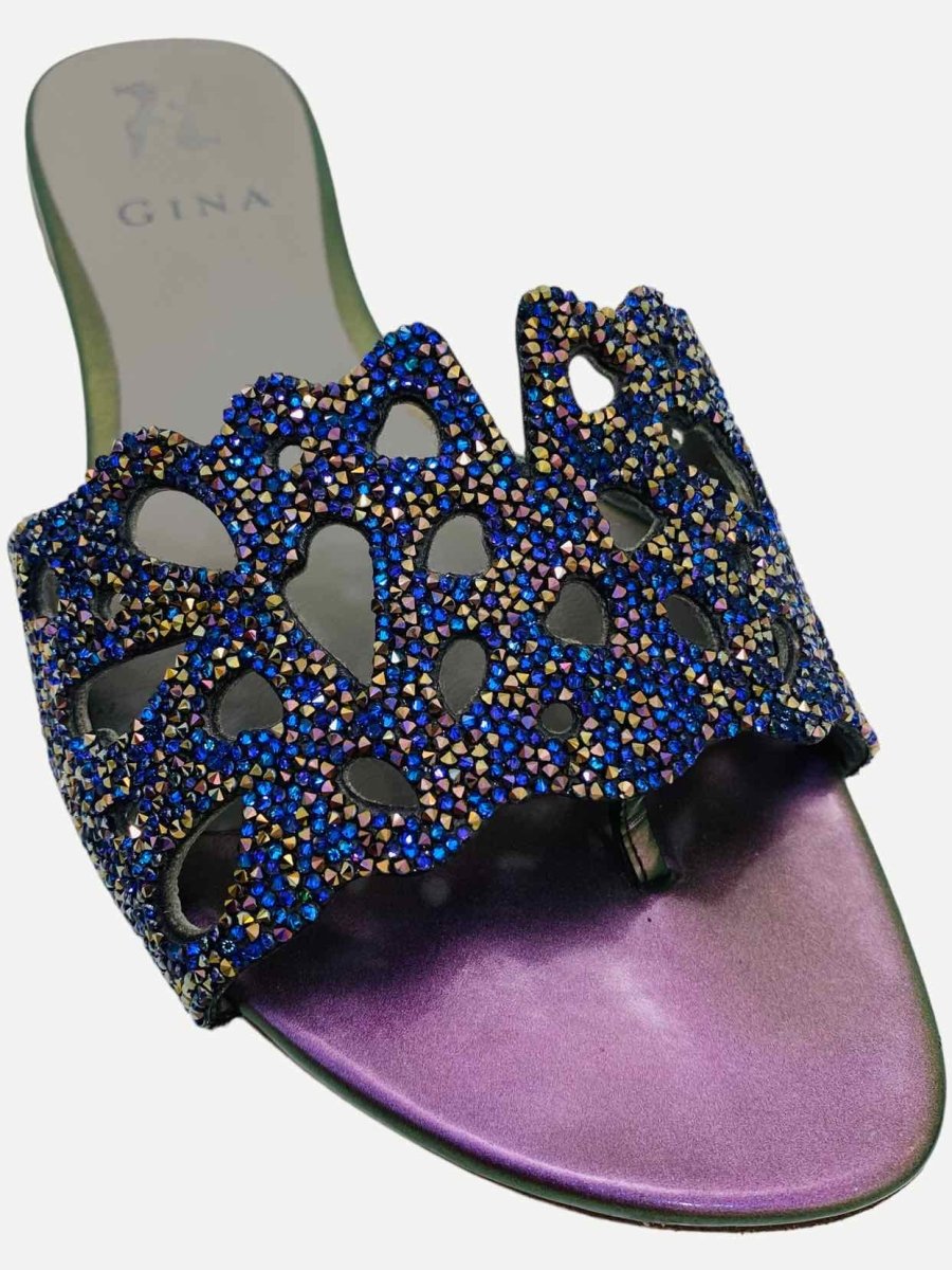 Pre-loved GINA Blue Swarovski Embellished Flats - Reems Closet