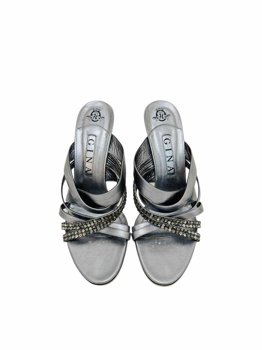 Pre-loved GINA Grey Swarovski Embellished Heeled Sandals from Reems Closet