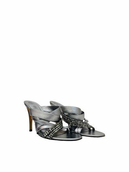 Pre-loved GINA Grey Swarovski Embellished Heeled Sandals from Reems Closet