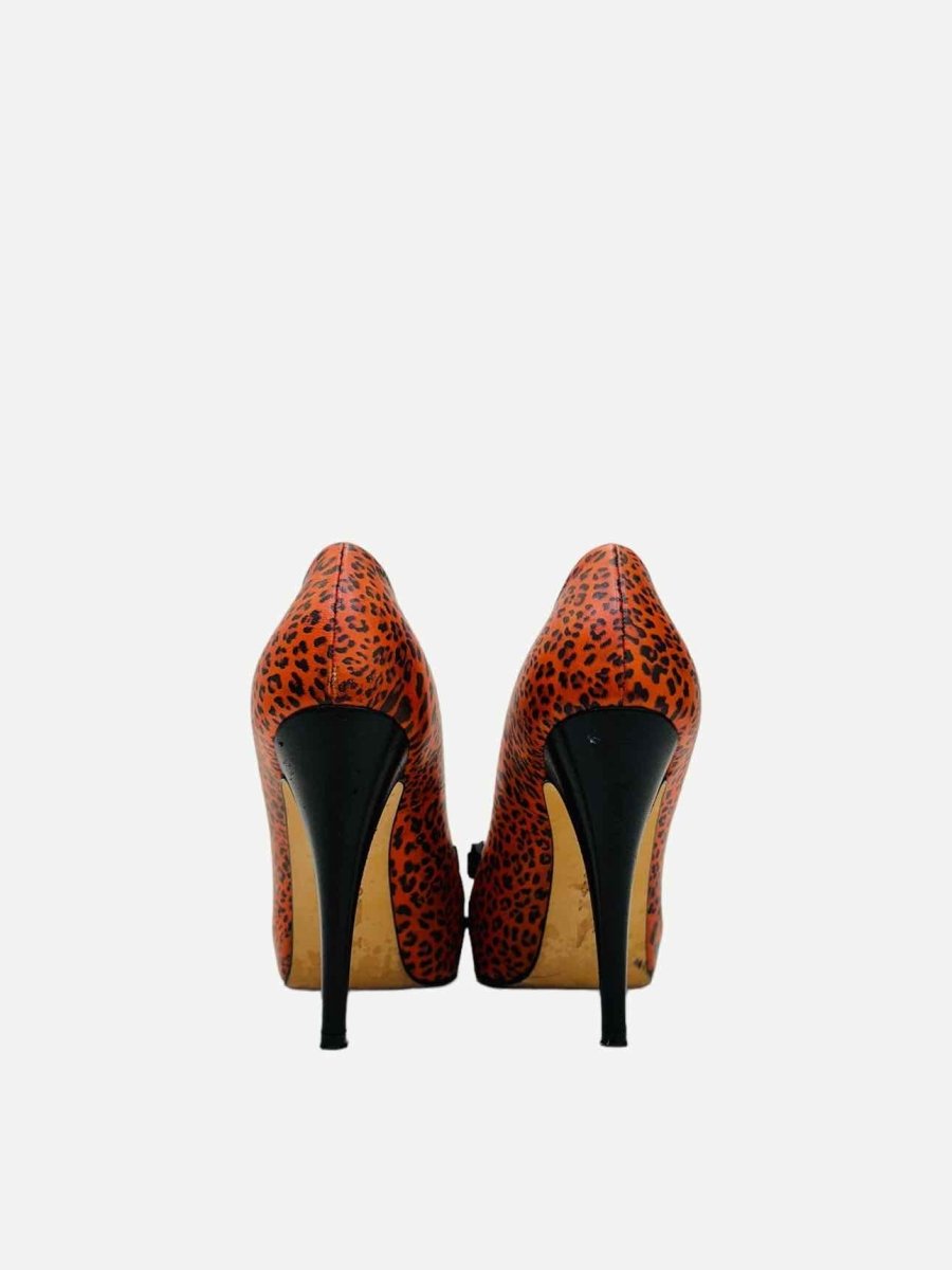 Pre - loved GINA Open Toe Red & Black Leopard Pumps at Reems Closet