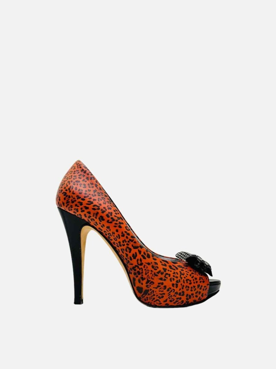 Pre - loved GINA Open Toe Red & Black Leopard Pumps at Reems Closet