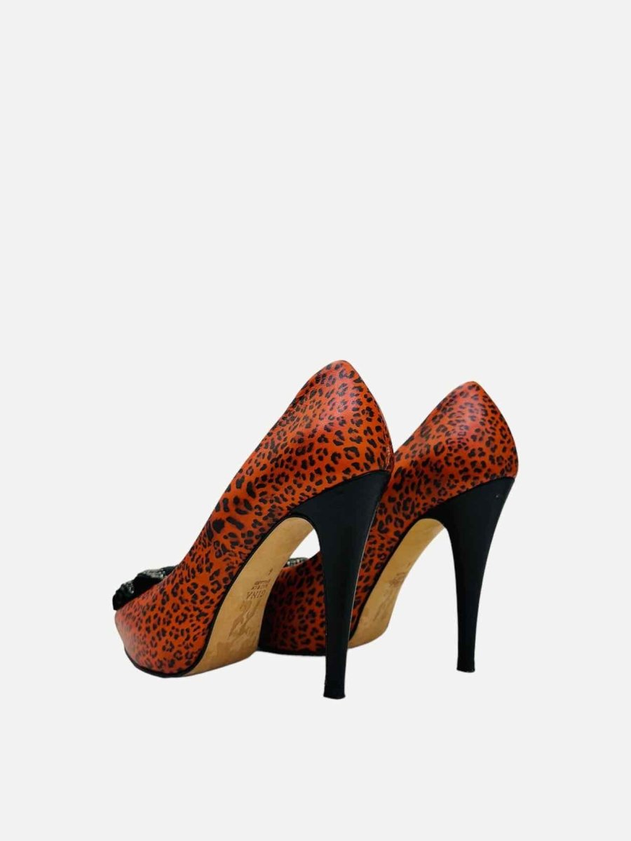 Pre - loved GINA Open Toe Red & Black Leopard Pumps at Reems Closet