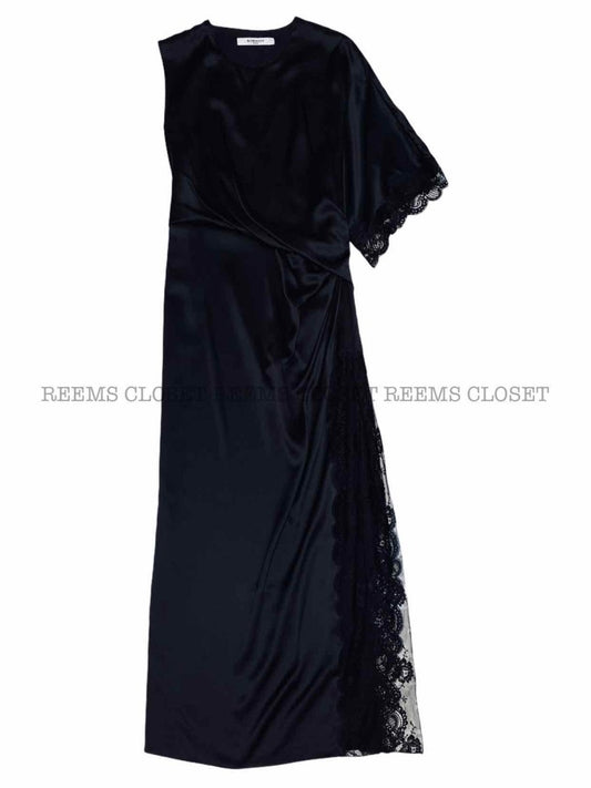 Pre-loved GIVENCHY One Sleeve Black Lace Panel Evening Dress - Reems Closet