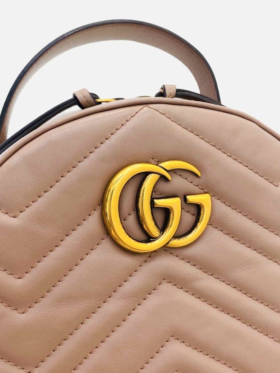 Pre-loved GUCCI GG Marmont Beige Chevron Quilted Backpack - Reems Closet