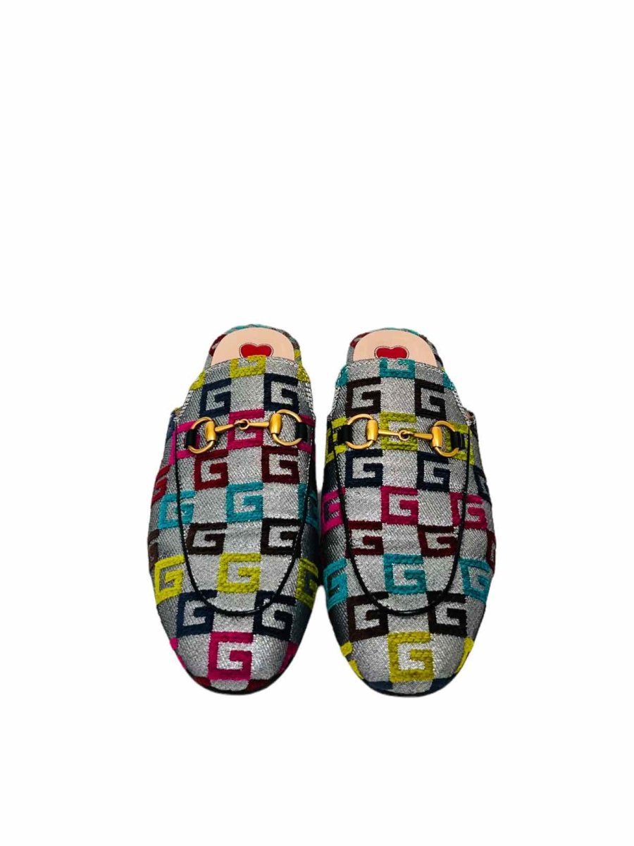 Pre-loved GUCCI Princetown Blue Multicolor Slippers - Reems Closet