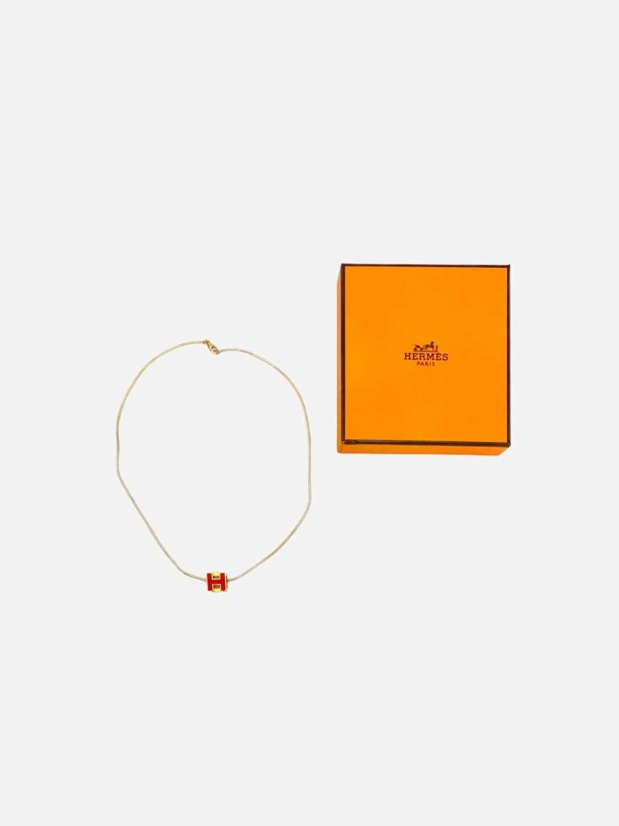 Pre-loved HERMES Cage d' H Red Fashion Necklace - Reems Closet