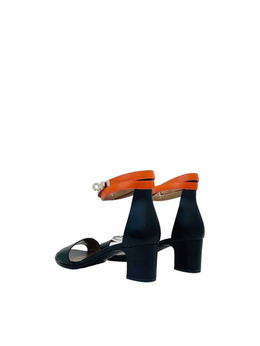 Pre-loved HERMES Manege Black & Orange Heeled Sandals - Reems Closet