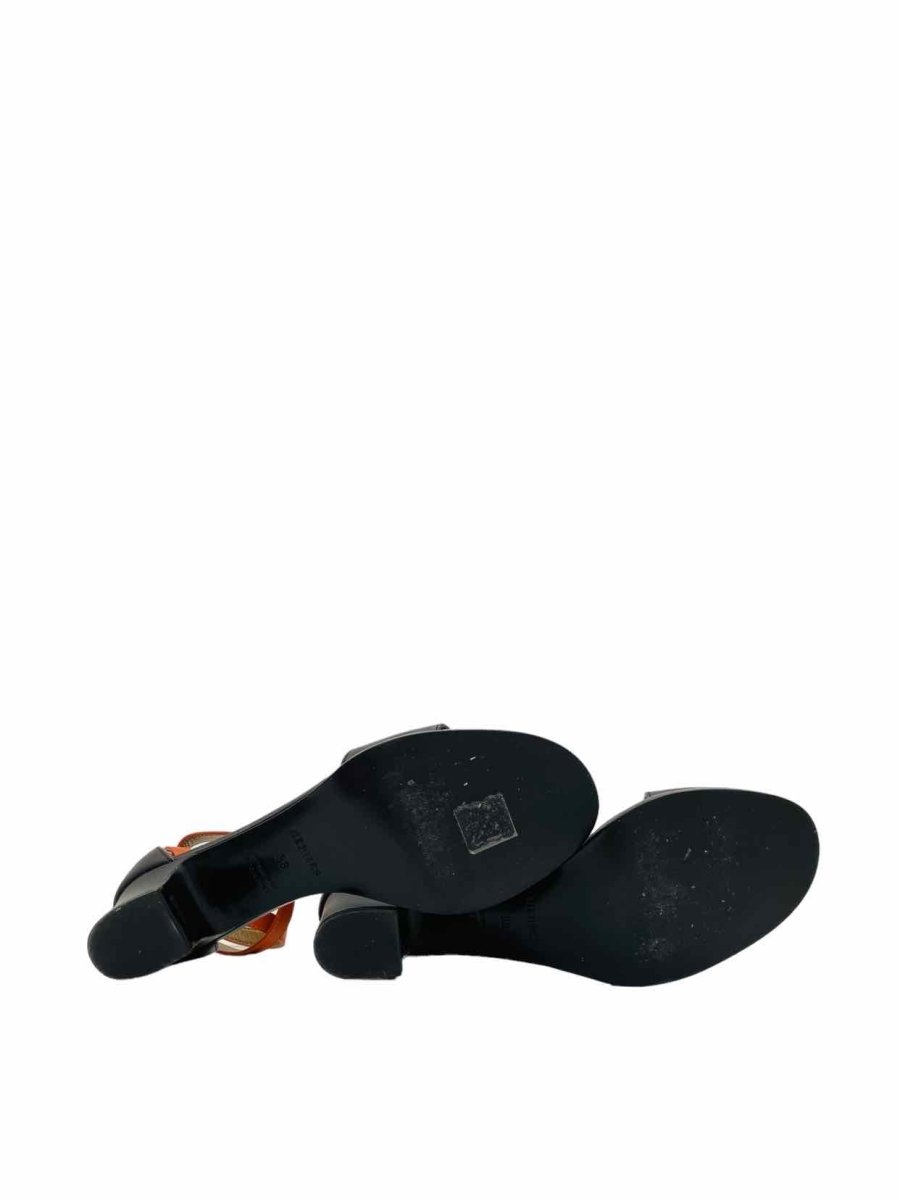 Pre-loved HERMES Manege Black & Orange Heeled Sandals - Reems Closet