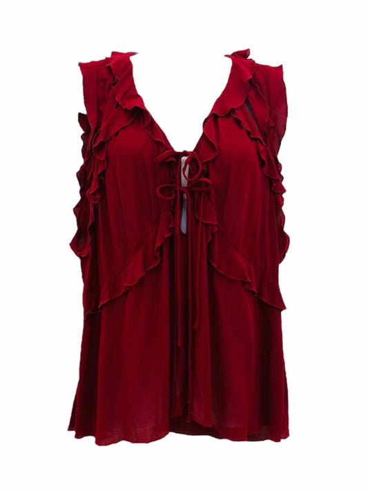 Pre-loved IRO Ruffled Red Sleeveless Top - Reems Closet