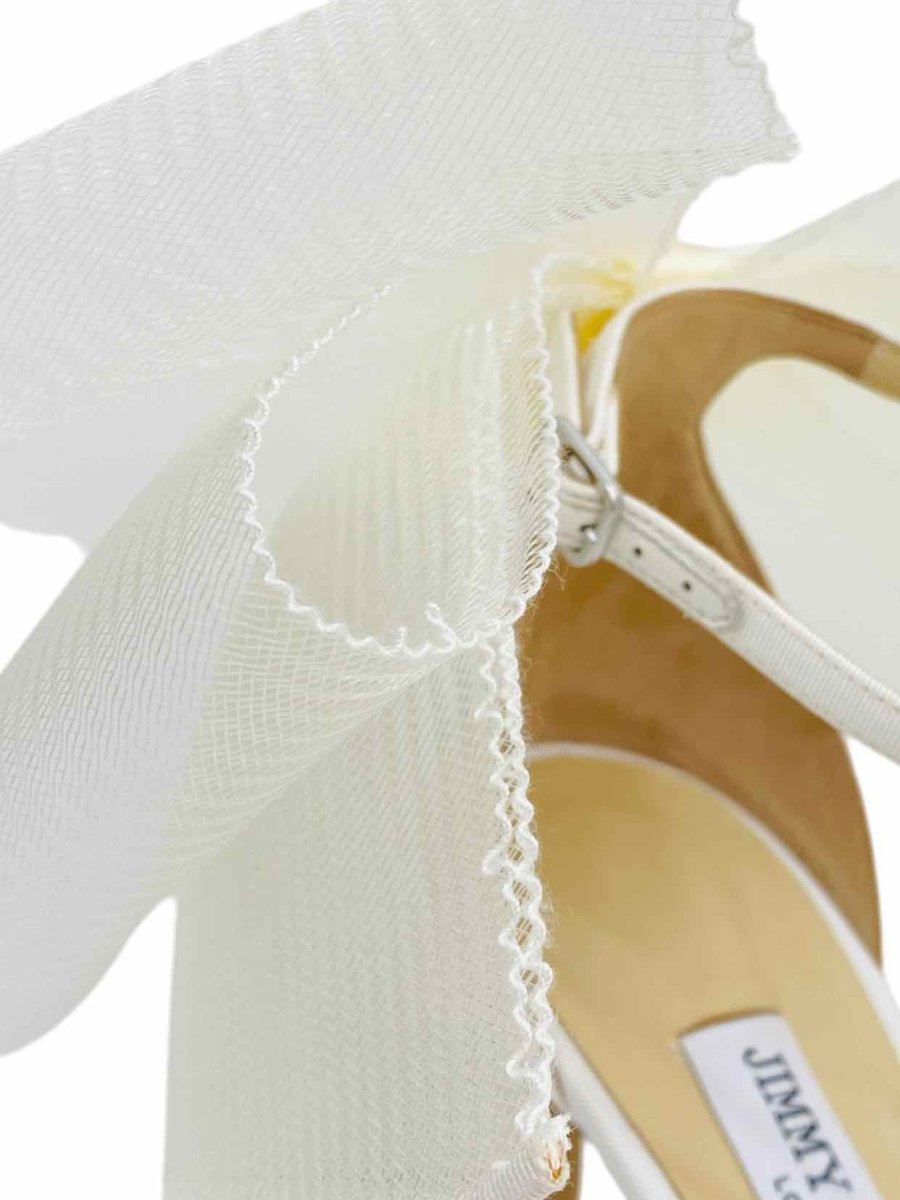 Pre-loved JIMMY CHOO Aveline 100 White Mesh Bow Heeled Sandals - Reems Closet